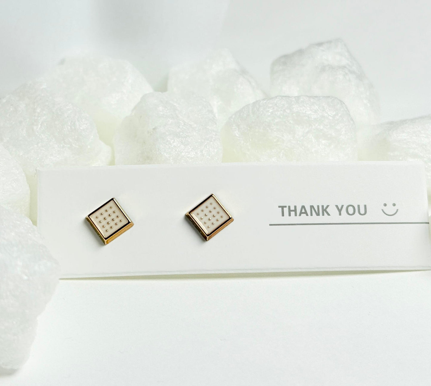 Square Dotted Pattern Stud Earrings with Gold Trim