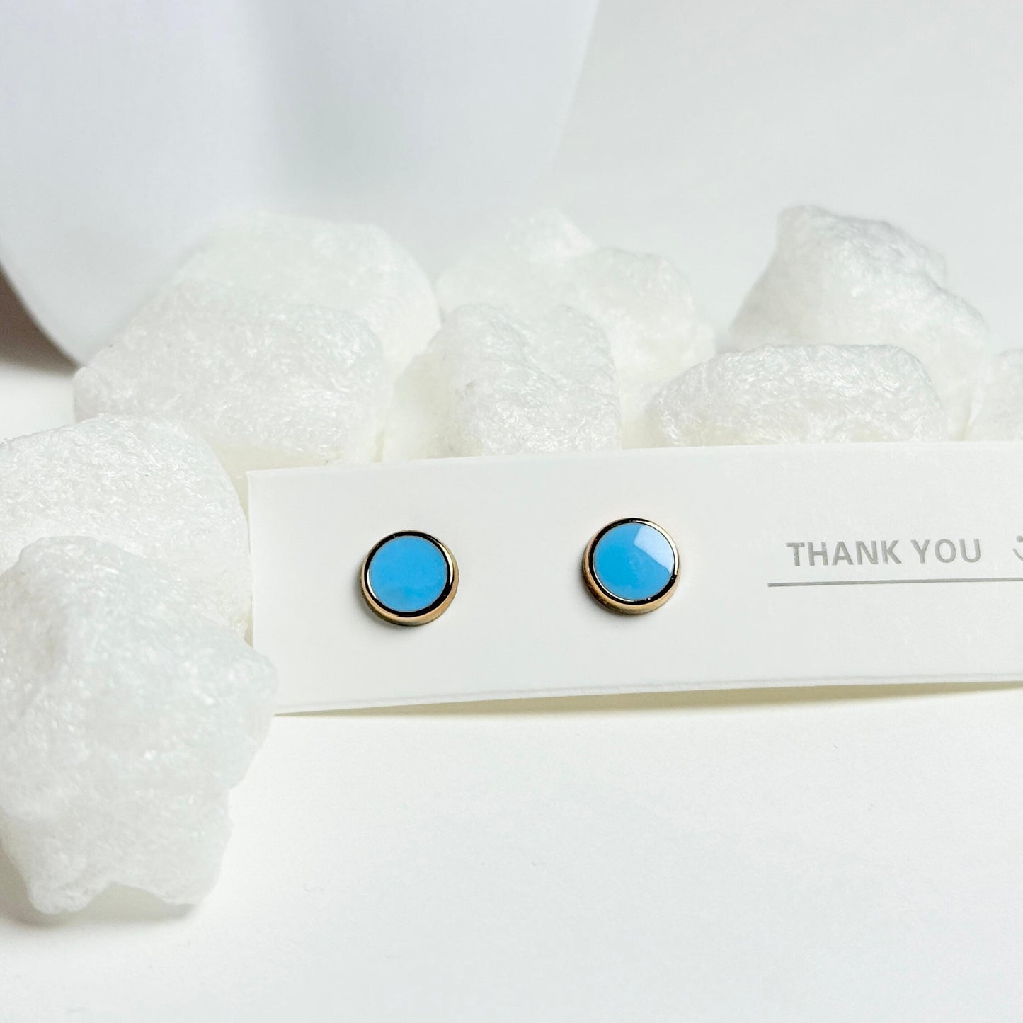 Blue circular enamel stud earrings G9