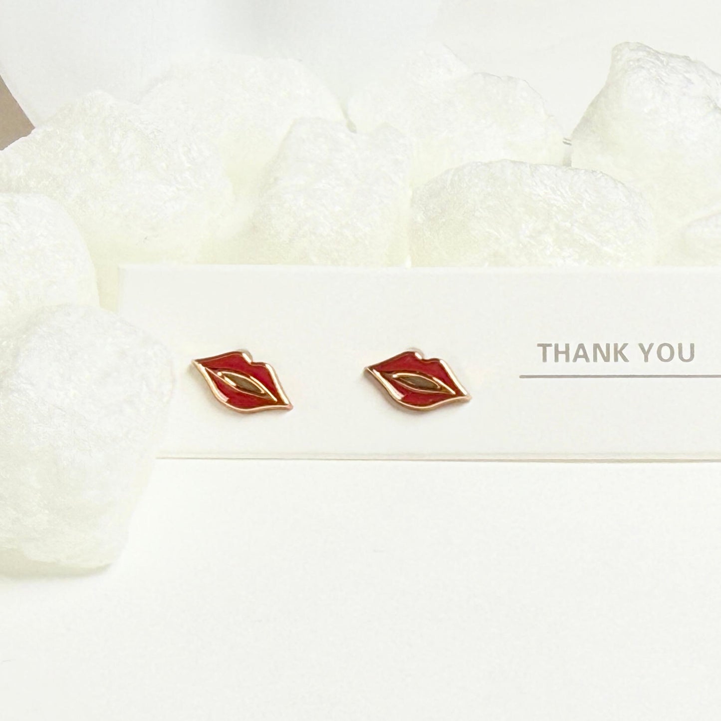 Red enamel lips stud simple earrings