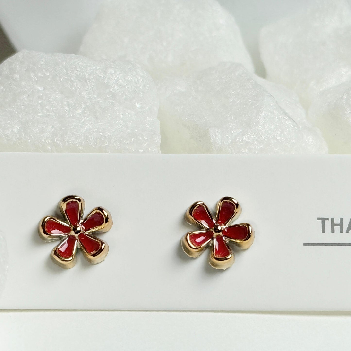 Red Enamel Daisy Flower Golden Stud Earrings G