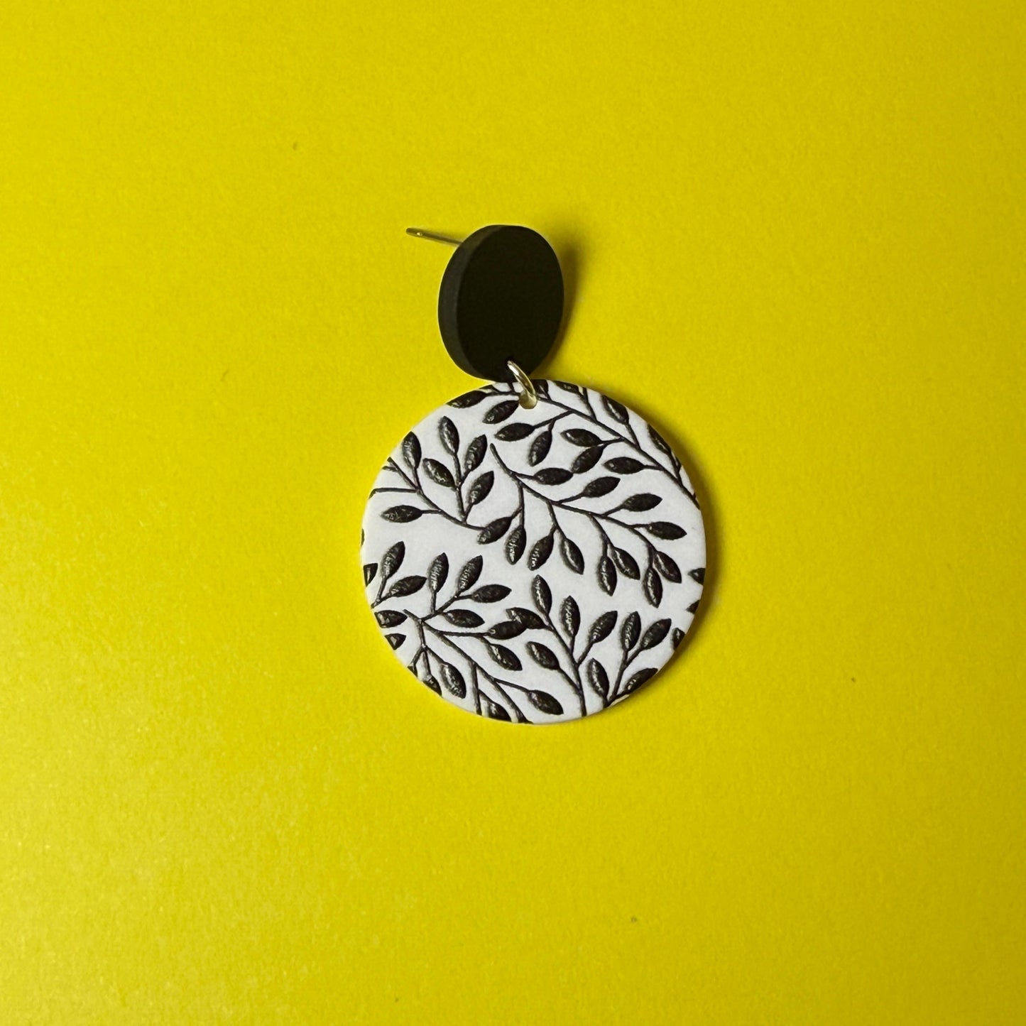 Botanical Leaf Drop Earrings - Black & White