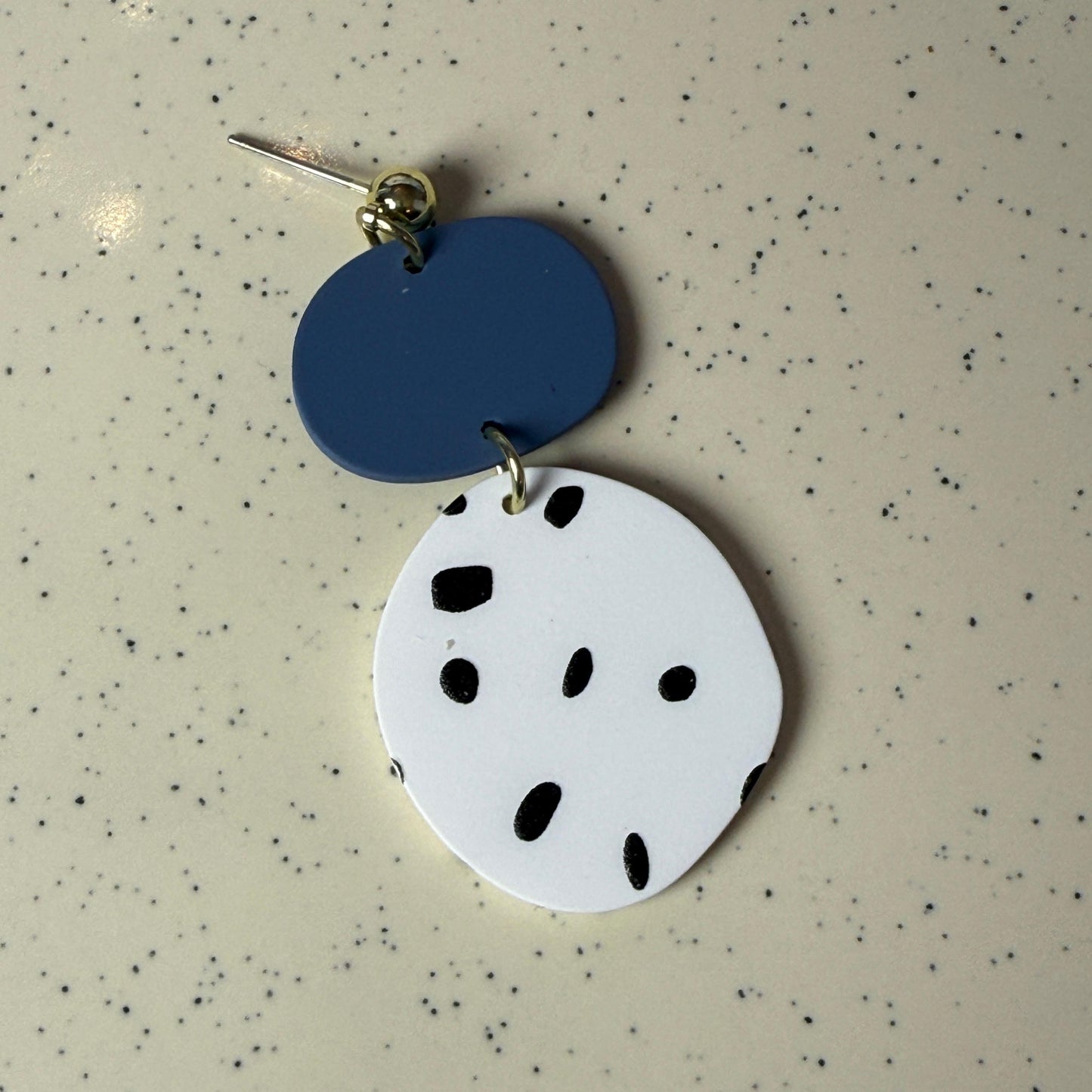 Dalmatian Spot Drop Earrings - Navy & White Acrylic