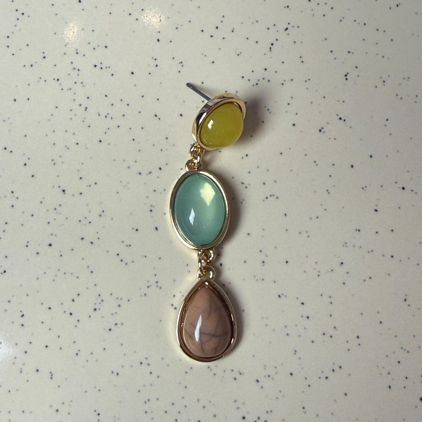 Triple Stone Drop Earrings - Lime, Turquoise & Smoky Quartz