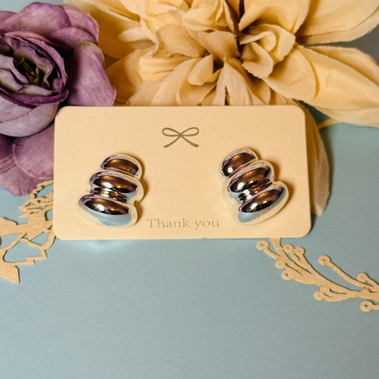 Chunky Dome Stud Earrings - Silver