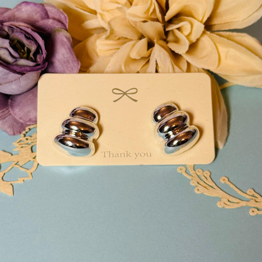 Chunky Dome Stud Earrings - Silver
