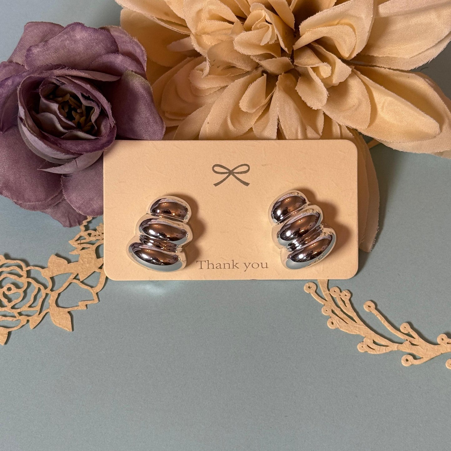 Chunky Dome Stud Earrings - Silver